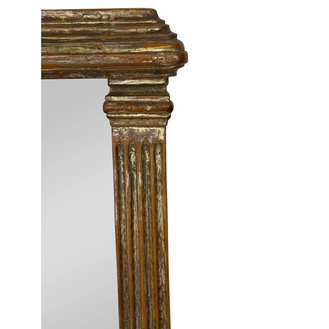 Wood Mid-Century Neoclassical Style Gilt and Silvered Mirror with Carved Columns For Sale - Image 7 of 9