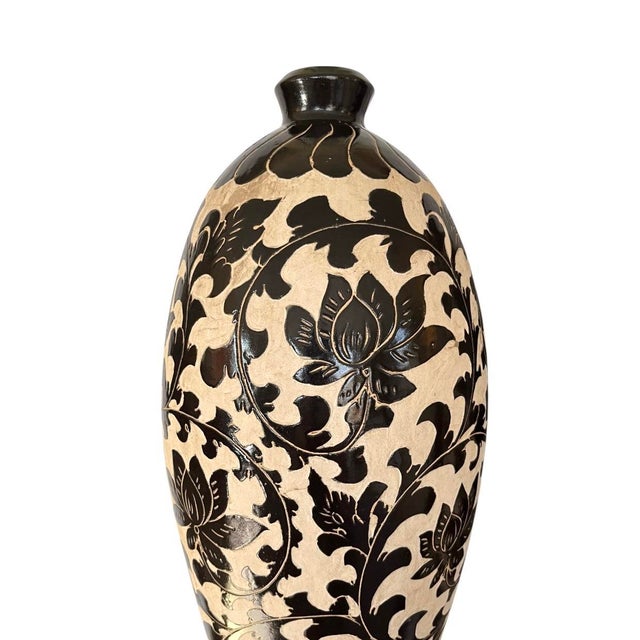 Large Carved Porcelain Floral Vases - A Pair For Sale - Image 4 of 8