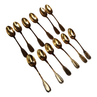 Gold-Plated Sterling Silver Coffee Spoons from Christofle, France, Set of 12 For Sale