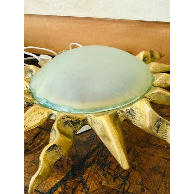 Vintage Sunburst Bronze Wall Sconces Frosted Glass Dome Lights Mid Century - a Pair For Sale - Image 4 of 12