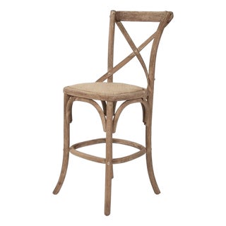 Parisienne Counter Stool with Rattan Seat - Gray Linen / Limed Grey Oak Frame For Sale