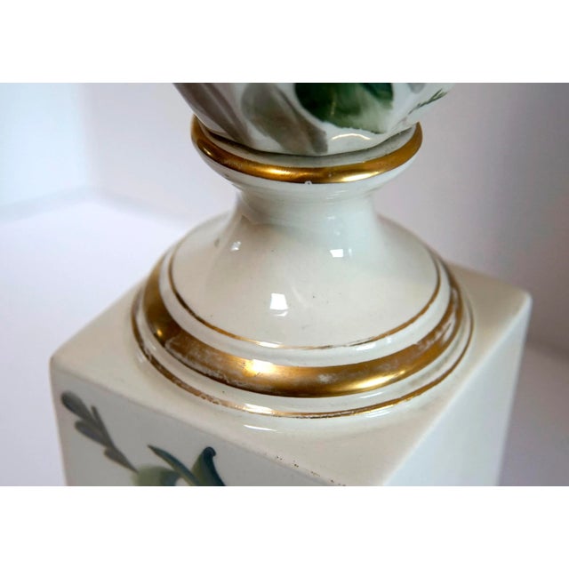 White Signed Hand Painted Porcelain Mid 20th Century White, Green and Gilt Lamp For Sale - Image 8 of 13