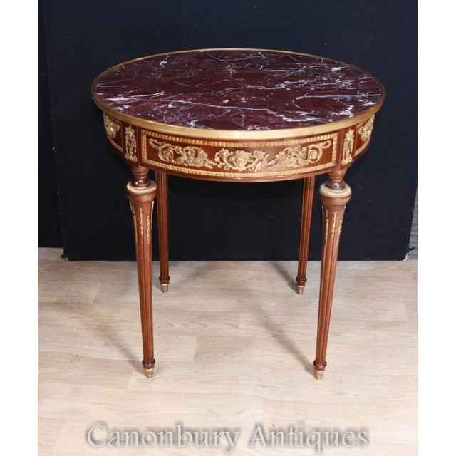 Traditional French Empire Style Gilt Side Tables with Marble Tops, Set of 2 For Sale - Image 3 of 9