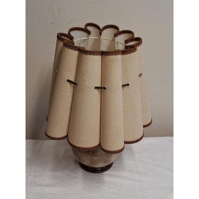 Vintage Table Lamp with Beige-Brown Ceramic Base and Beige-Brown Handmade Fabric Shade from Aro-Leuchten, 1970s For Sale - Image 4 of 8