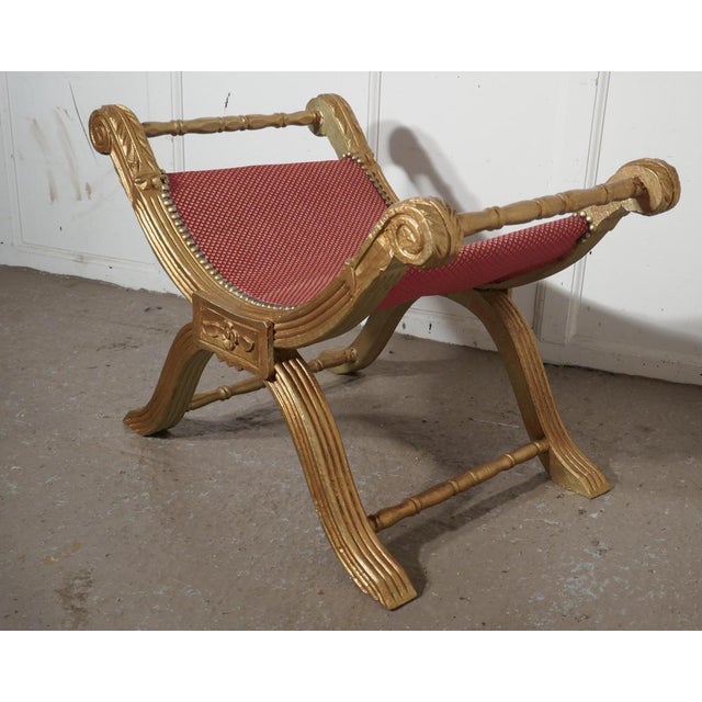 Traditional 19th Century Empire Style Gilt X Frame Stool, 1880s For Sale - Image 3 of 7