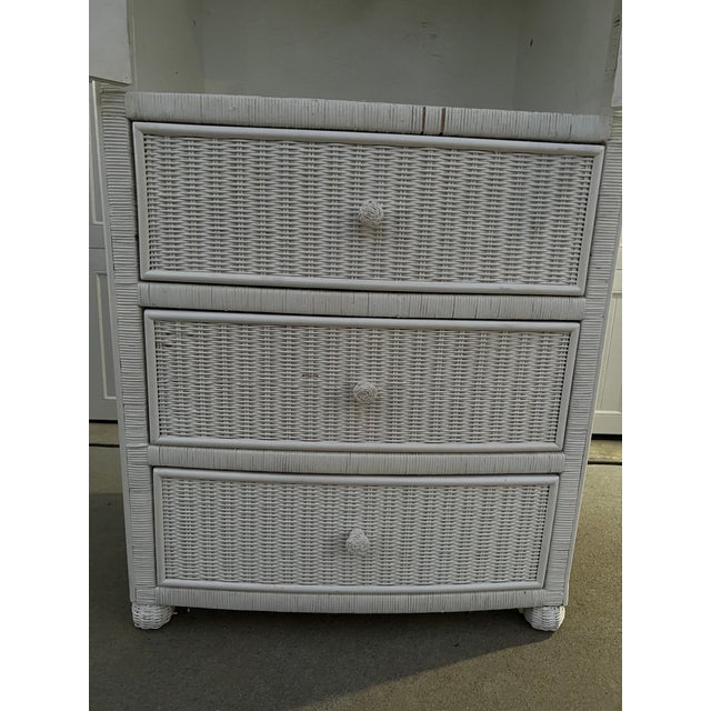 1970s Vintage Quality Henry Link Style White Wicker 3 Drawer Storage