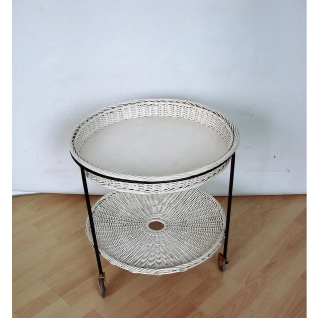 Rattan Table on Wheels, 1960s For Sale - Image 6 of 8