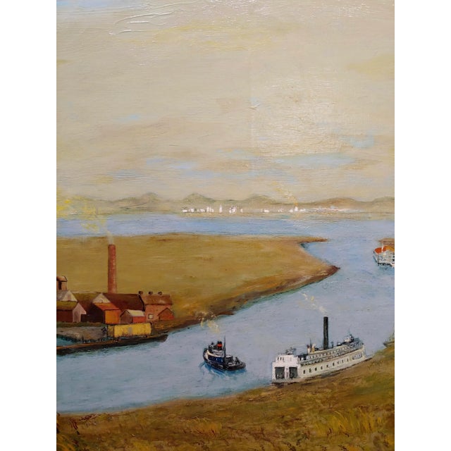 Harry Mayhew -Steamboats in Burlingame at the San Francisco Bay-Oil Painting For Sale - Image 4 of 12