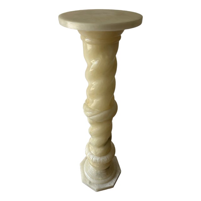Vintage Carved Twisted Alabaster Pedestal Stand For Sale