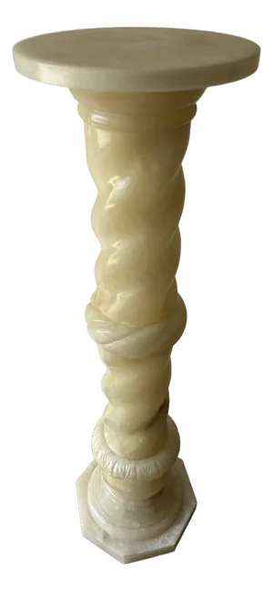 Vintage Carved Twisted Alabaster Pedestal Stand