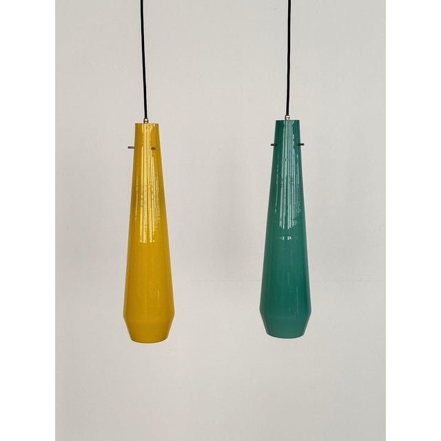 Italian Murano Glass Pendants in Green and Yellow from Vistosi, 1970s, Set of 2 For Sale - Image 4 of 15