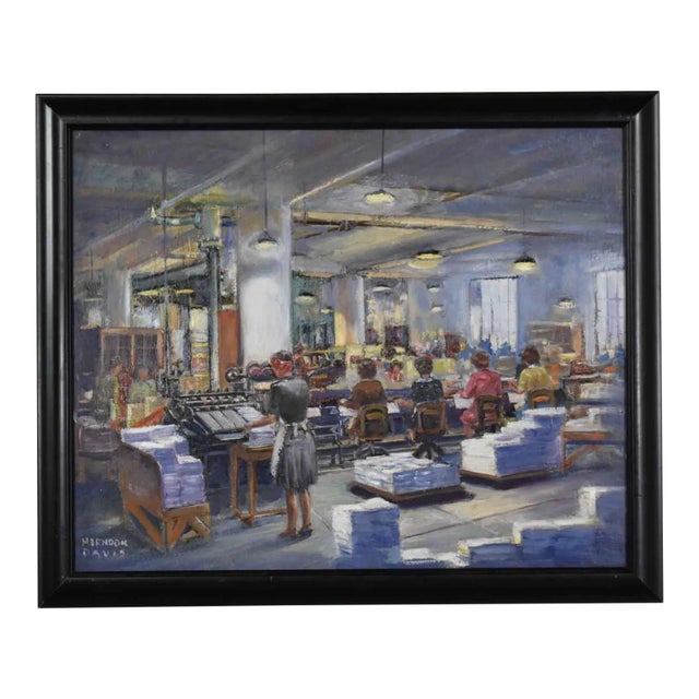 1940's American Modernism Painting by Colorado Artist Herndon Davis of Social Realism Industrial Interior For Sale