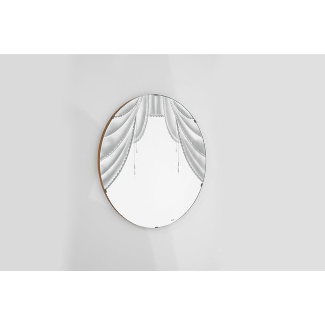 Large Vintage Mirror with Screen Printing, 1950s, in Good conditions. Designed 1950 to 1959