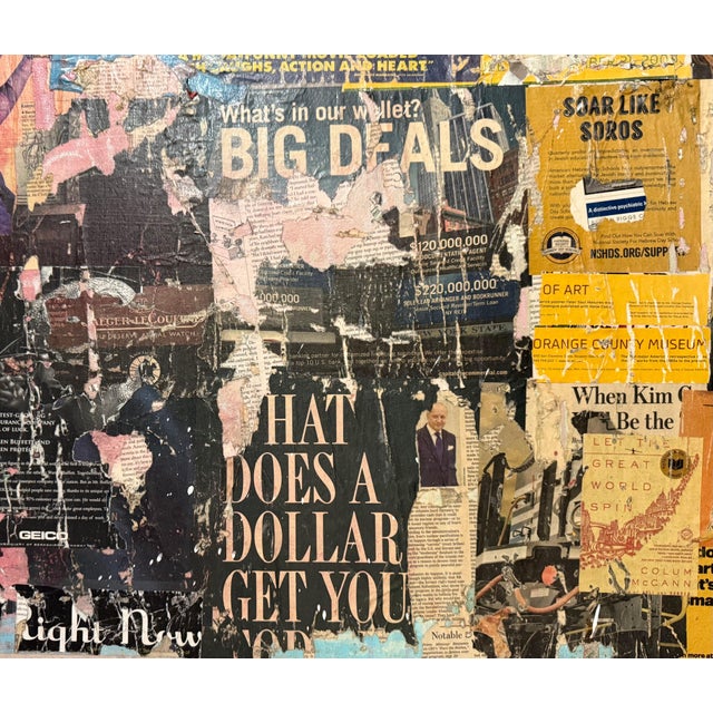 Mike Falcon, Large Mike Falcon Torn Paper Collage Painting Assemblage Pop Art Decollage For Sale - Image 10 of 18