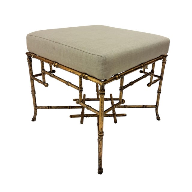 Mid-Century Modern Small Metal Stools with Golden Bamboo Finish, 1970s, Set of 2 For Sale - Image 3 of 6