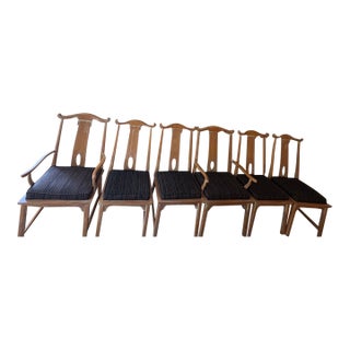 Set of 6 Baker Furniture Chinese Yoke-Back Chairs- 2 Armchairs + 4 Side Chairs, Scrubbed White/ Distressed Finish, 1984 For Sale