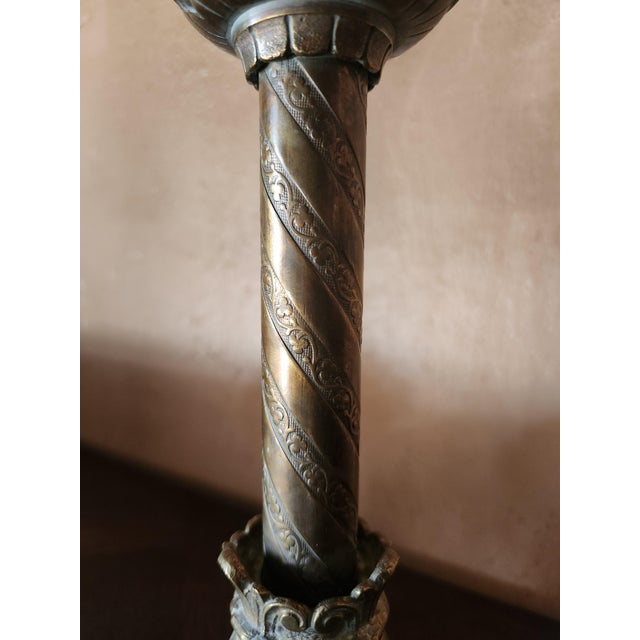 Large Antique Napoleon III Gothic Brass Church Candleholders, France, Set of 2 For Sale - Image 4 of 14