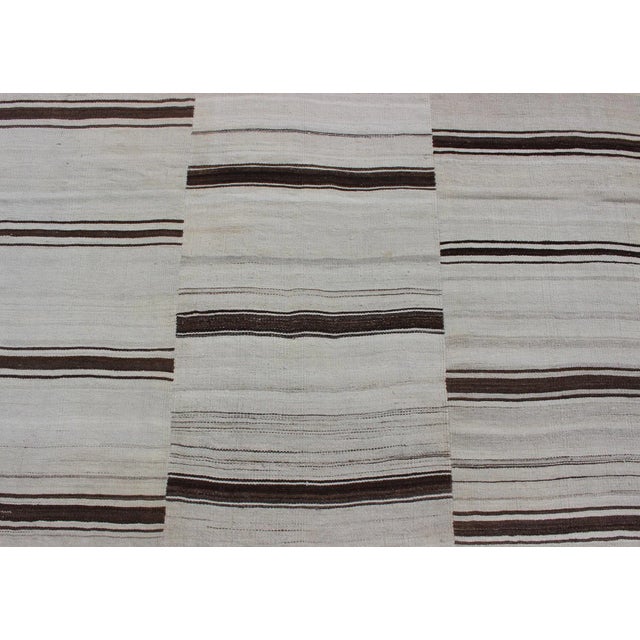Mid 20th Century Large Vintage Turkish Kilim Rug With Vertical Stripes in Cream and Brown Stripes For Sale - Image 11 of 13