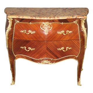 Late 19th C French Louis XV Style Breche D Alep Marble Top Commode For Sale