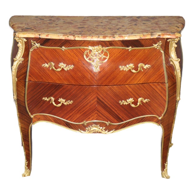 Late 19th C French Louis XV Style Breche D Alep Marble Top Commode For Sale
