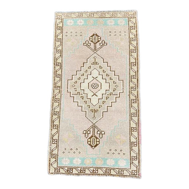 Turkish Mini Rug Oriental Hand Knotted Vintage Rug 1'8" x 3'1" #17057 For Sale
