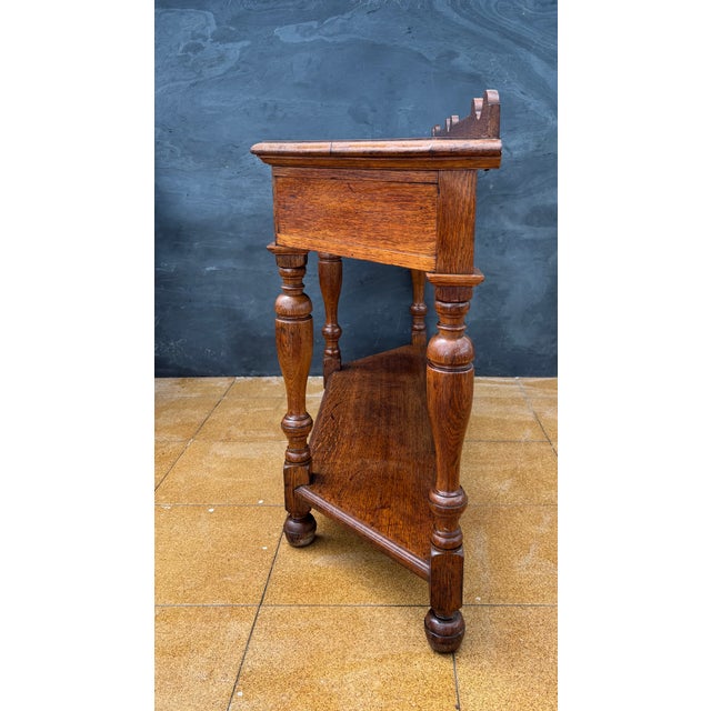 1920s Spanish Oak Console Table with Drawer and Shelf, Early 20th Century For Sale - Image 5 of 12