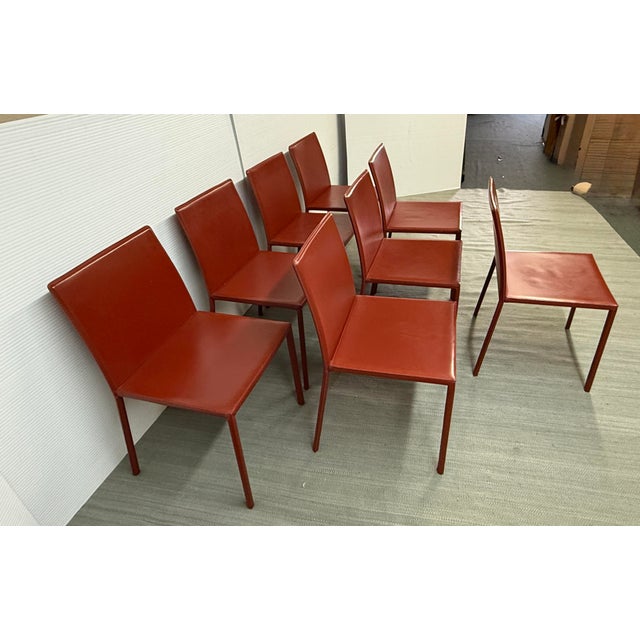 Oxblood Red Italian Oxblood Leather Dining Side Chairs, Set of Eight For Sale - Image 8 of 12