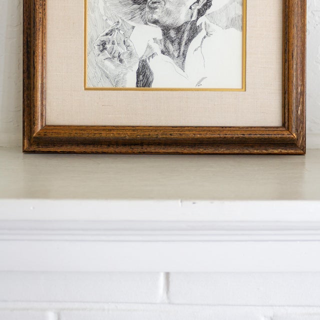 Black Early 20th Century Pen and Ink Portrait by Texas Artist Weldon Amerine For Sale - Image 8 of 9