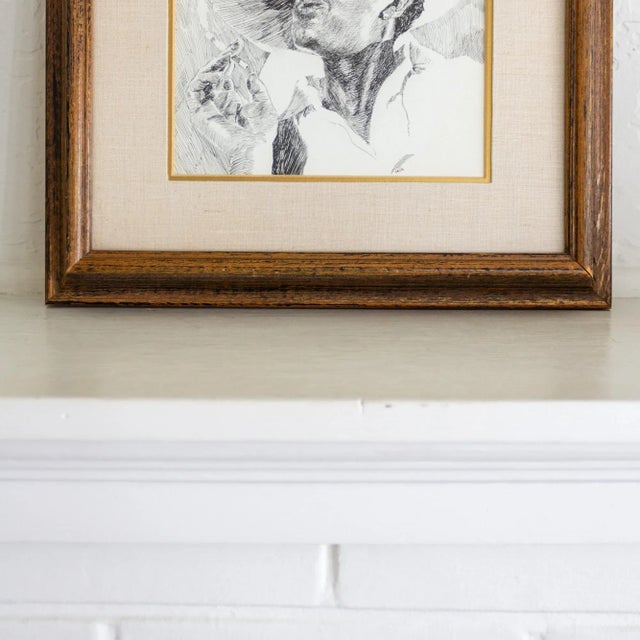 Black Early 20th Century Pen and Ink Portrait by Weldon Amerine For Sale - Image 8 of 9