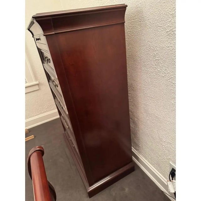 Vintage Ethan Allen Medallion Cherry Wood Tall Chest of Drawers For Sale - Image 11 of 18