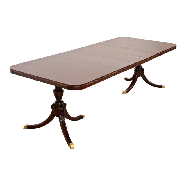 Drexel Georgian Mahogany Double Pedestal Extension Dining Table, Newly Refinished For Sale