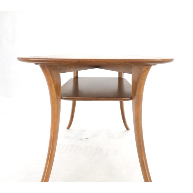 Wood Mid 20th Century Pair of Rectangle Light Walnut Klismos End Side Tables by Gibings for Widdicomb For Sale - Image 7 of 13