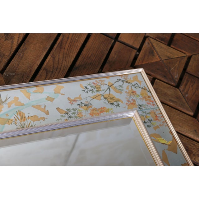 Glass Vintage LaBarge Chinoiserie Silver-Leaf Reverse-Painted Wall Mirror — 1970s For Sale - Image 7 of 18