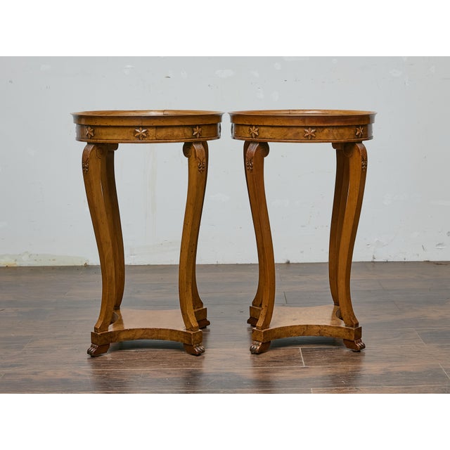 Pair of 19th Century English Regency Walnut Side Tables with Carved Details For Sale In Atlanta - Image 6 of 12