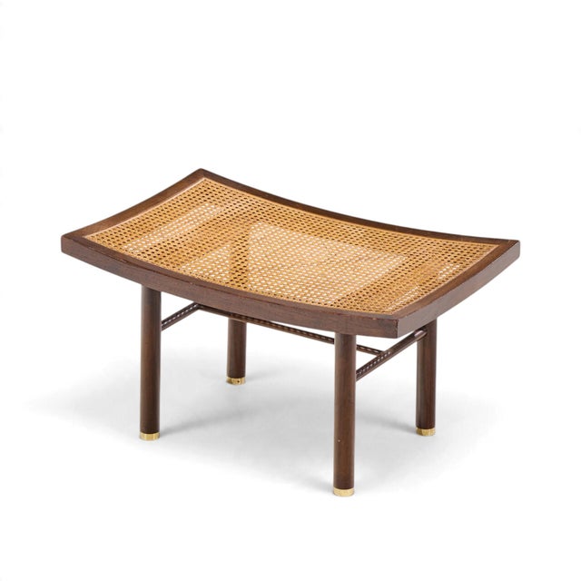 Michael Taylor for Baker Far East Collection Mid Century Cane and Mahogany Stool For Sale - Image 9 of 10