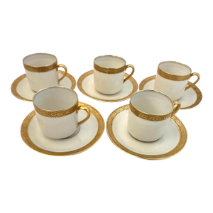 Vintage C.Ahrenfeldt Limoges 24kt Gold Rim Set of 5 Demitasse Cup/Saucer Set - 10 pcs