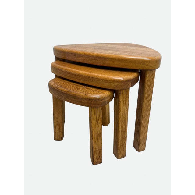 Triangular Oak Nesting Tables by Pierre Chapo, 1970s, Set of 3 | Chairish