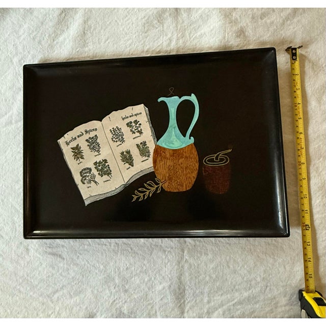 Vintage Couroc of Monterey "Herbs & Spices" Mid‑Century Modern Hand‑Inlaid Serving Tray — 18" X 12½" For Sale - Image 11 of 12