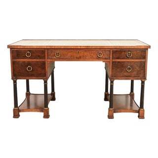 Hekman Furniture French Empire Burled Walnut Leather Top Desk, Circa 1960s For Sale