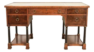 Hekman Furniture French Empire Burled Walnut Leather Top Desk, Circa 1960s