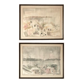 Pair of Mid Century Bermudian Watercolors by Alfred Birdsey For Sale