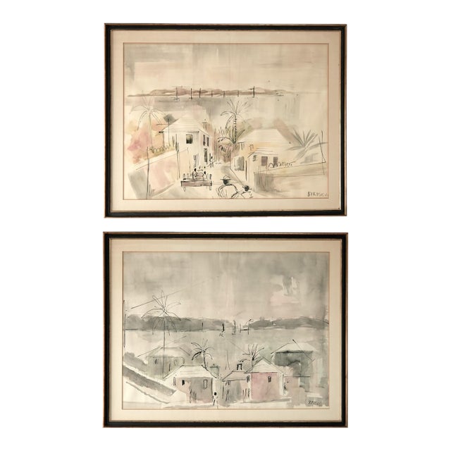 Pair of Mid Century Bermudian Watercolors by Alfred Birdsey For Sale