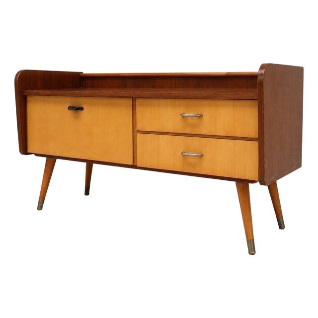Vintage Low Sideboard Hallway Cabinet with Flap and 2 Drawers For Sale