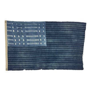 Shibori Indigo Flag Made From Vintage Cotton Mudcloth For Sale