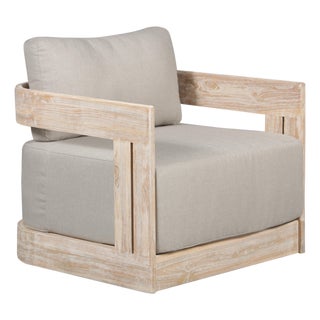 Paradiso Outdoor Teak Natural Look Swivel Chair - Gray Fabric For Sale