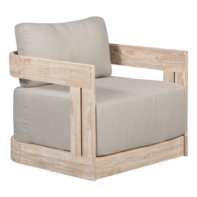 Paradiso Outdoor Teak Natural Look Swivel Chair - Gray Fabric For Sale