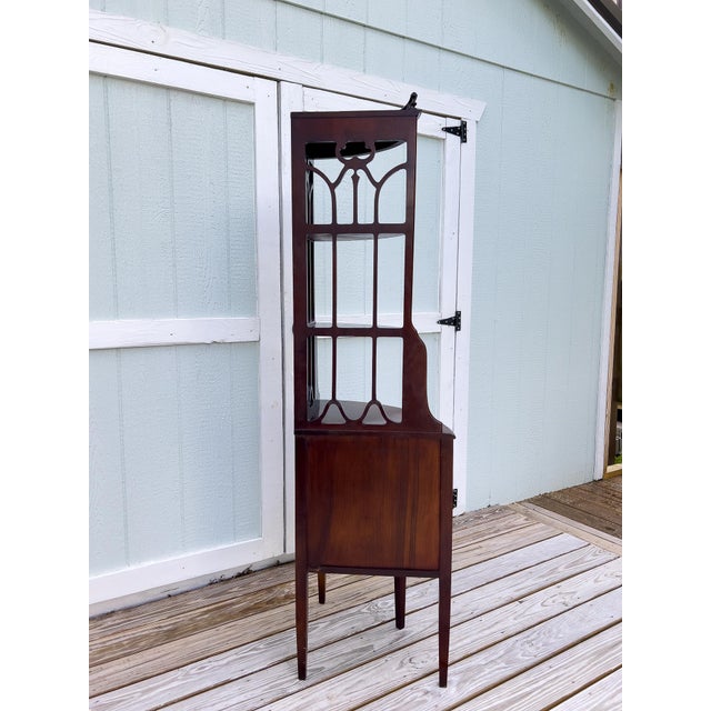 1940s Vintage Mahogany Federal Style Corner Shelf With 4 Drawers and