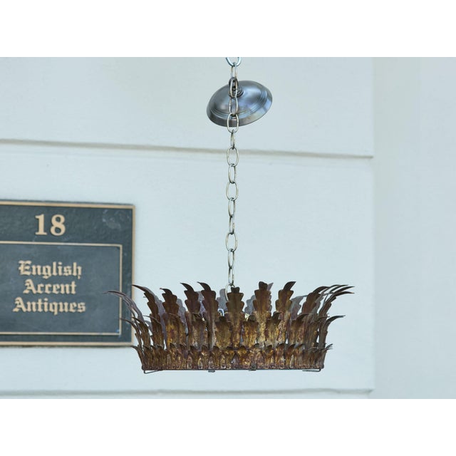 Mid 20th Century Mid 20th Century Spanish Gilt Metal Semi-Flush Crown Chandelier with Curving Foliage For Sale - Image 5 of 12
