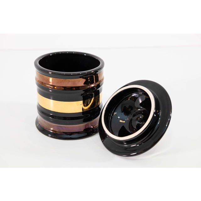 Black Set of 4 Yapacunchi Ceramica Black Striped With Gold Accent Ceramic Vessels For Sale - Image 8 of 10