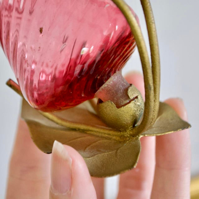 Late 19th Century Thomas Webb Victorian Cranberry Glass Flower Salt Cellar Pair – English Antique Glass With Metal Mounts For Sale - Image 5 of 11
